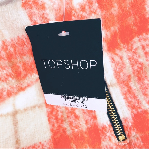 NWT TOPSHOP Orange Wool Check Mini Skirt, size 6 - Picture 9 of 13